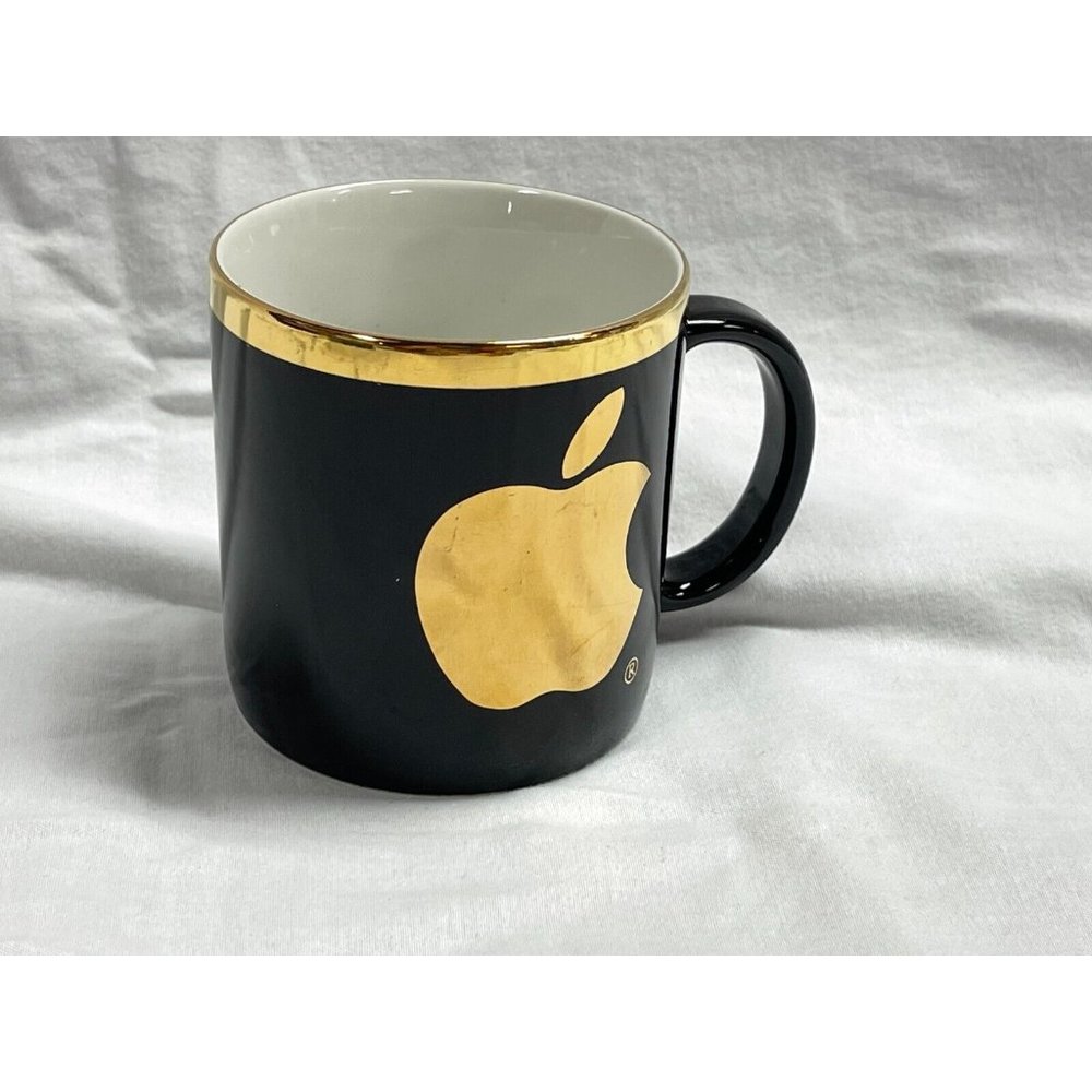 Apple Macintosh Computer Coffee Mug Black Gold Logo